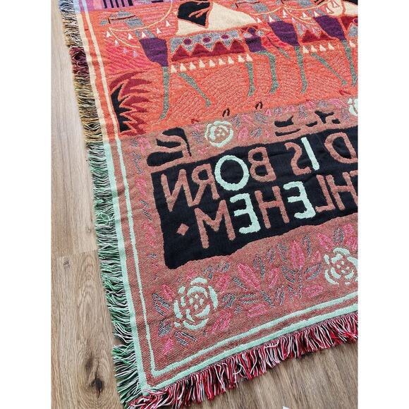 Woven Tapestry Throw Blanket Christmas Wise Men Child Born Bethlehem Reversible - Picture 10 of 16